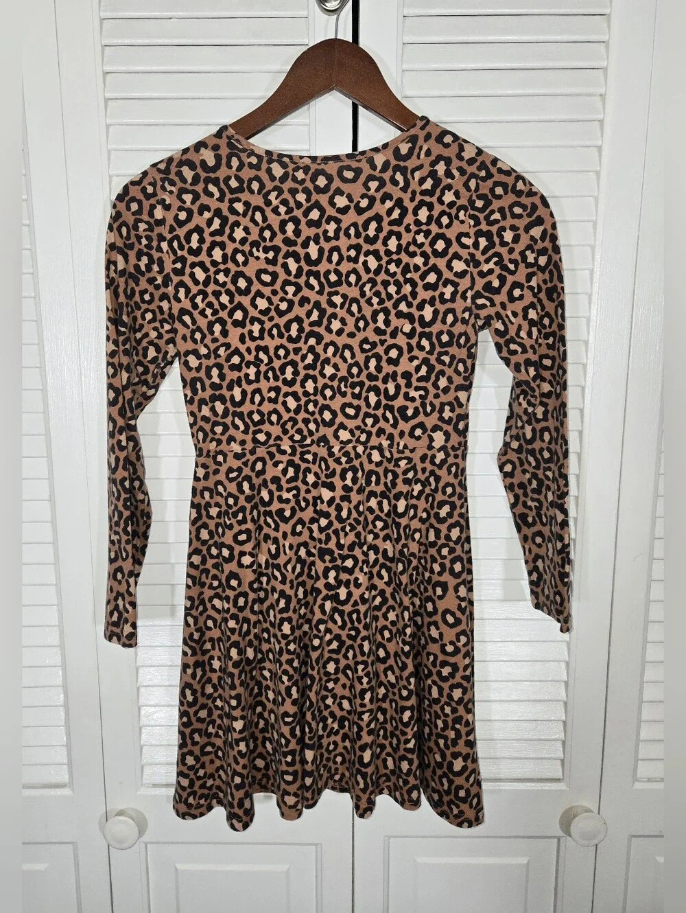Children's Place Long Sleeve Leopard Knit Skater Elastic Waist Dress Sz 10/12